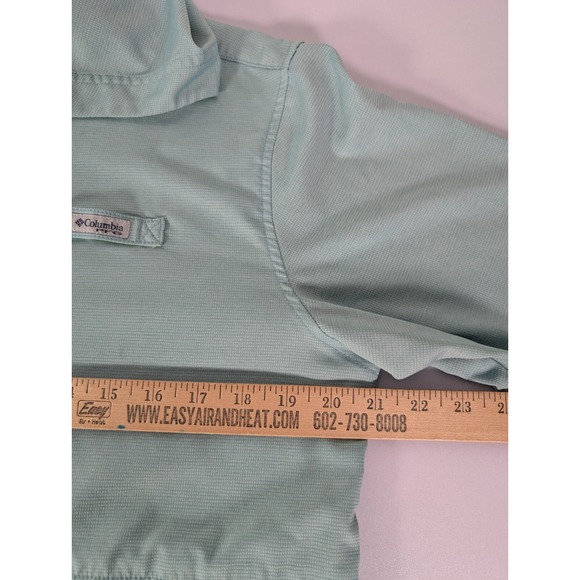 Columbia PFG Jacket Women Medium Green 1/2 Snap Hooded Fishing Hiking Pullover - Picture 11 of 13